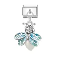 Detailed view of silver firefly Italian charm with blue enamel wings for DIY bracelets - Firefly (D026)