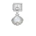 Detalle de charm modular italiano plateado con colgante de corazón en forma de concha blanca - Primer Plano Concha Piedra Corazón (D871)