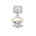 Silver stainless steel Italian charm with iridescent jellyfish dangle for DIY bracelets - Iridescent Jellyfish Style (D506) / Silver