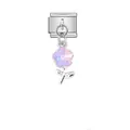 Detailansicht eines italienischen Charm-Glieds aus Edelstahl mit rosa Kristallblume - Rosa Kristall Fünfblättrige Blume Stil (D544)