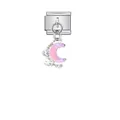 Detailaufnahme eines rosa Kristall-Mond-Anhängers an einem silbernen Modularmband aus Edelstahl - Pink Lila Kristall Mond Stil (D548)