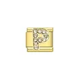 Elegant gold-plated stainless steel Italian charm module featuring rhinestone-encrusted letter P - Letter P