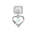 Silver stainless steel heart charm with iridescent stone for Italian modular bracelet - Double Layer Rhinestone Heart (D507) / Silver
