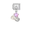 Nahaufnahme von rosa Kristallstern Perle und Muschelanhänger an italienischem Edelstahlmodul - Meeresstern Perle Muschel Stil (D551)