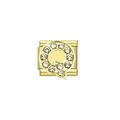 Close-up of gold stainless steel Italian charm with rhinestone-encrusted letter Q detail - Letter Q