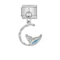 Vista detallada de un charm italiano con cola de sirena en esmalte colorido y luna - Estilo Cola de Pez Creciente (D876)