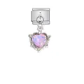 Detailansicht eines rosa herzförmigen Kristall-Modul-Charms für elegante DIY-Armbänder. - Pink Lila Herz Kristall Blume Stil (D550)