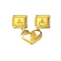 Detail view of gold Italian charm with magnetic split heart and engraved messages - Engraved Heart Module (D854)