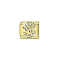 Gold stainless steel Italian charm link with rhinestone letter S - Letter S