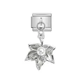 Stainless steel Italian charm link with maple leaf, pearl and rhinestones - Pearl Rhinestone Maple Leaf (D508) / Silver