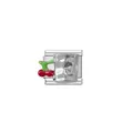 Close-up of a stainless steel jewelry charm link featuring a red cherry design - Embossed Cherry Style (DIYSP033)