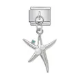 Primer plano de charm italiano estrella de mar plata con perla y gema azul - Estilo Estrella de Mar con Perla (D879)