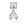 Primer plano de charm italiano plateado con cola de sirena nacarada y detalles de estrellas - Estilo Cola de Pez Iridiscente (D873)
