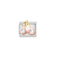 Pink cherry Italian charm link in silver stainless steel with sparkling rhinestones for DIY bracelet - Rhinestone Pink Cherry Style (DIYSP023)