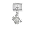 Detalle macro de un charm italiano modular de plata con un colgante de cangrejo de cristal - Estilo Cangrejo con Strass (D869)