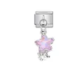 Edelstahl Italienisches Charm-Glied mit einem rosa schillernden Sternkristall-Anhänger - Bunter Stern Astronaut Stil (D528)