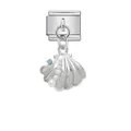 Detalle de charm italiano de concha plateada con perlas blancas y cristal azul - Estilo Concha de Perla (D867)