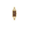 Vintage rectangular gold watch with modular link bracelet and chocolate brown dial face - Gold Case Black Dial