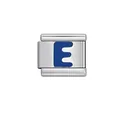 Stainless steel blue enamel letter E Italian charm link for modular DIY bracelet jewelry - Letter E