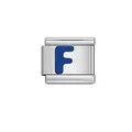 Elegant silver stainless steel modular charm for DIY bracelets with blue enamel letter F - Letter F