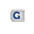 Silver Italian link charm bead featuring a bold blue enamel letter G for DIY bracelets - Letter G