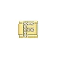 Gold stainless steel Italian charm link with rhinestone letter F for DIY bracelet - Letter F