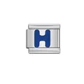 Blue enamel letter H Italian modular link charm for DIY stainless steel bracelets - Letter H