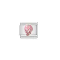 Pink enamel cherry charm on stainless steel Italian bracelet link - Pink Enamel Plant Style (DIYSP025)