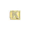 Gold stainless steel Italian modular charm bead featuring a rhinestone-inlaid letter K - Letter K