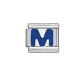 Modular stainless steel jewelry link featuring a bold blue enamel letter M design - Letter M