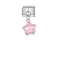Italienischer Edelstahl-Charm-Link mit einem rosafarbenen Sternanhänger für DIY-Schmuck - Rosa Perlglanz Stern Stil (D539)