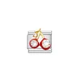 Silver stainless steel Italian charm with red cherry and gold stem rhinestone detail - Rhinestone Red Double Cherries (DIYSP024)
