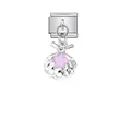 Italienisches Charm-Modul mit rosa Sternkristall und silbernem Muschel-Anhänger für DIY-Armband - Pink Lila Kristall Stern Muschel Stil (D540)