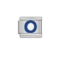 Modular Italian charm link for DIY bracelet featuring a blue enamel letter O design - Letter O