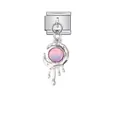 Italienisches Charm-Link-Modul mit rosa Kristall-Schmelzmond-Anhänger aus Edelstahl - Pink Lila Kristall Lava Mond Stil (D541)