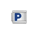 Blue letter P Italian modular charm link in silver finish for DIY jewelry bracelet - Letter P
