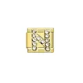 Gold-toned Italian charm module featuring a rhinestone-paved letter N design. - Letter N