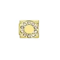 Italian modular bracelet charm in gold stainless steel featuring a round rhinestone halo - Letter O