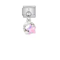 Italienisches Modul-Charm aus Edelstahl mit pinkfarbenem Kristallstern und Perlenanhänger - Rosa Stern Perle Stil (D543)