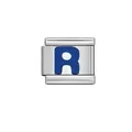 Blue enamel letter R Italian charm link accessory for DIY modular stainless steel bracelet - Letter R