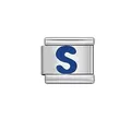 Italian modular charm link in stainless steel with a blue letter S for DIY charm bracelets - Letter S