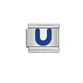 Italian modular bracelet charm link in stainless steel with blue letter U design - Letter U