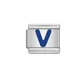 Italian modular bracelet charm featuring a blue enamel letter V on stainless steel - Letter V