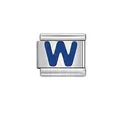 Italian modular charm featuring a blue enamel letter W for DIY stainless steel bracelet - Letter W