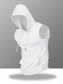 Side profile detail of a white men's sleeveless hooded sports vest with drawstrings - S / Tops / White