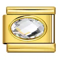 Dettaglio di charm modulare italiano in acciaio inossidabile dorato con cristallo - Bianco