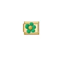 Detail view of Italian modular stainless steel charm link with green enamel flower - Flower Style (ZT-MK-149) / Dark Green