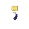 Detailed view of a gold Italian charm link featuring a purple eggplant pendant. - Eggplant (D326)