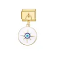 Macro view of Italian link bracelet charm featuring a gold-tone evil eye star pendant. - Starburst Evil Eye Enamel (D823)