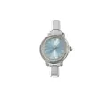 Orologio tondo argento donna con quadrante azzurro a raggiera e lunetta con strass lucenti - Testa dell'Orologio / Blu